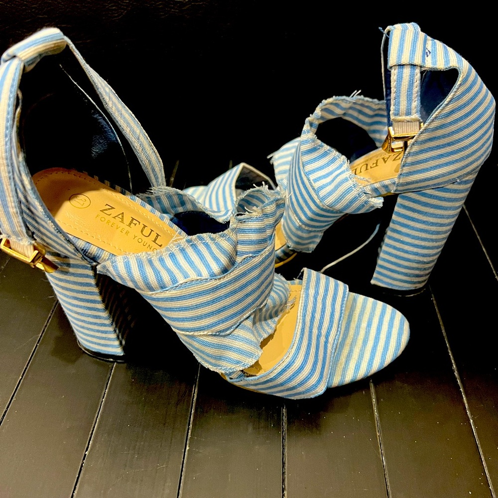 Blue/White striped Zaful Sandals